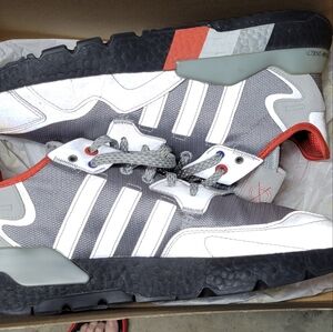 Adidas Gray and White Sneakers with Red Accents
